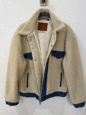 Levi's Cream Sherpa Jacket with Blue Denim Trim